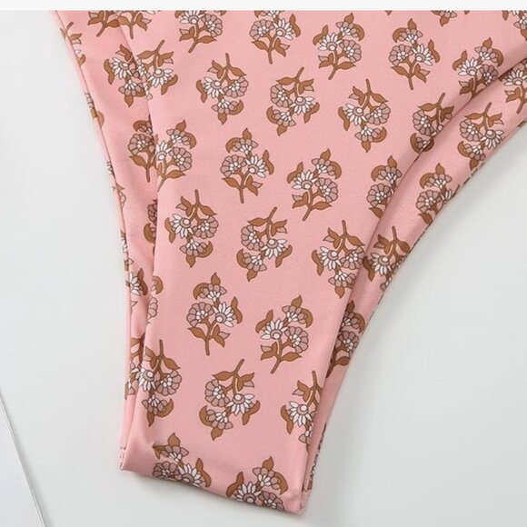 Vintage Floral Print One Piece Swimsuit with Beach Cover Up - Picture 4 of 5